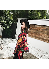 Khăn choàng đi biển - chống nắng thổ cẩm tone đỏ nâu thời trang Vintage mẫu mới SKC01