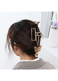 Kẹp tóc kim loại hình chữ nhật bướm treo - vàng