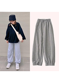quần ống rộng dáng jogger nữ trơn bo gấu chất da cá