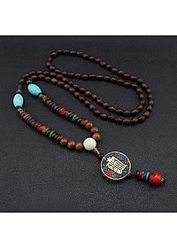 VÒNG CỔ CHUỖI HẠT GỖ CHỦNG TỰ KALACHAKRA VÀ NGỌC LAM TÂY TẠNG
