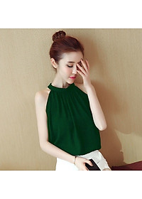 Áo kiểu nữ, Áo sát nách cổ yếm sang chảnh chất Lụa latin cao cấp thoáng mát New Design AO0012