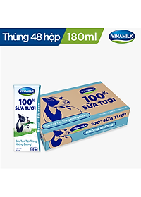 THÙNG 48 HỘP SỮA TƯƠI TIỆT TRÙNG VINAMILK 100% KHÔNG ĐƯỜNG 180ML