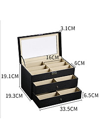 Hộp Đựng Mắt Kính 3 Tầng Đựng 18 Kính SAIKE SAIKE S318 Bọc Da Carbon Màu Đen