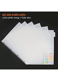 Bìa Phân Trang AO+ Nhựa PP/ A4 (Bộ 6 Tab Phân Mục) Kèm Giấy Dán