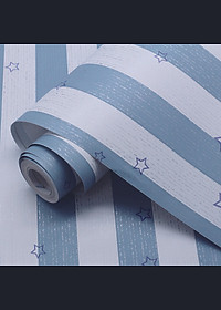 5M Giấy Dán Tường - Decal dán tường Xọc Trắng Xanh Ngôi Sao