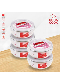 Bộ 5 hộp thủy tinh hộp đựng cơm trữ thức ăn thực phẩm trong tủ lạnh chịu nhiệt COBA'COOK 400ml- CCR45