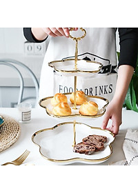 KHAY ĐỰNG BÁNH KẸO HOA QUẢ BẰNG SỨ 3 TẦNG VIỀN VÀNG CAO CẤP SANG TRỌNG