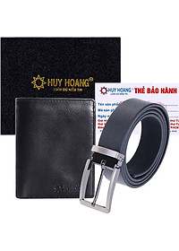 Bộ Ví & Thắt Lưng Nam Da Bò Huy Hoàng HT2108-HT4120 (23 x 11,5 cm) - Đen