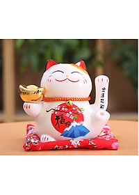 Mèo Thần Tài  Maneki Neko  vẫy tay chiêu tài lộc 16cm bằng gốm sứ - mẫu giao ngẫu nhiên