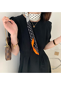 Khăn lụa vuông phong cách Nhật Bản phối kẻ chấm bi dễ thương AKL93