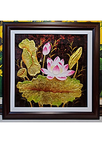 TRANH SƠN MÀI ĐẮP NỔI -HOA SEN VÀNG