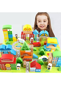 Bộ đồ chơi 100 khối gỗ City Building phát triển tư duy cho bé – hàng nhập khẩu