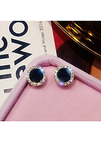 Bông tai nữ đen đính đá nhiều lựa chọn hình nơ, sao, tròn, vuông