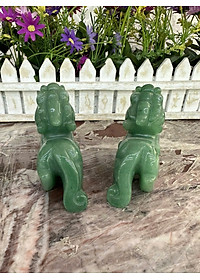 Cặp Tỳ Hưu phong thủy đá thạch anh xanh Aventurine - Dài 10 cm