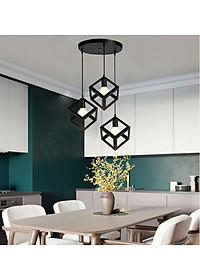 Bộ 3 đèn thả khối lập phương trang trí nội thất - kèm bóng LED và đế ốp trần