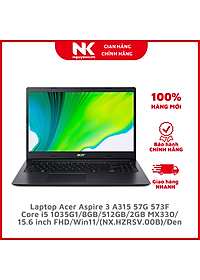 Laptop Acer Aspire 3 A315 57G 573F i5 1035G1/8GB/512GB/2GB MX330/15.6″F/Win11/(NX.HZRSV.00B)/Đen – Hàng chính hãng