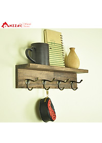 Móc gỗ treo quần áo gắn tường nhiều kích thước màu nâu rustic, kệ treo đồ trang trí Anzzar, decor phòng ngủ,móc treo quần áo, phụ kiện, giá gỗ treo quần áo