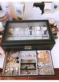Hộp đựng đồng hồ, trang sức và mắt kính 2 tầng SAIKE SAIKE mã S222 màu đen
