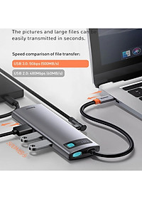 Hub chuyển đổi đa năng 8 trong 1 Baseus CAHUB-CV0G ( Type-C to HDMI/ USB3.0/ LAN / SD Card Reader/ Type C PD 100W, Multifunctional HUB) - HÀNG NHẬP KHẨU