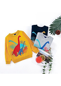 Áo len bé trai dài tay 2 lớp hình khủng long, Áo len cho bé 2-7 tuổi đanh sợi không bai xù