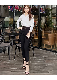 Quần baggy nữ Hiền Trần BOUTIQUE cạp cao vải Vitex cao cấp quần công sở 4 cúc bấm sang trọng thanh lịch