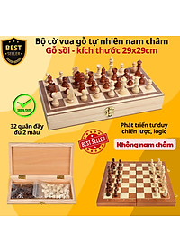 Cờ vua gỗ thông KHÔNG NAM CHÂM tự nhiên cao cấp cỡ vừa 29x29cm - Bộ cờ vua bằng gỗ chọn loại có nam châm chính hãng
