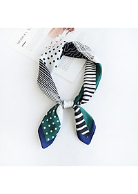 Khăn lụa vuông phong cách Nhật Bản phối kẻ chấm bi dễ thương AKL93