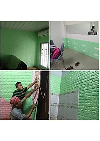 Bộ 10 Tấm Xốp Dán Tường Giả Gạch 3D Màu Xanh Cốm, Xanh Lá Nhạt 70cmx77cm