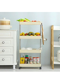 Kệ đựng đồ 4 tầng có bánh xe, giá để đồ 4 ngăn có bánh xe xoay 360 độ, xe để đồ 4 tầng