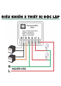 Công tắc Wifi Hunonic Mini 2 kênh 500W/kênh - LẮP SAU CÔNG TẮC ÂM TƯỜNG - Điều khiển từ xa bằng điện thoại