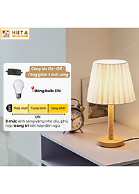 Đèn Ngủ Để Bàn HUTA G4 Gỗ Chao Xếp Ly Vintage Dễ Thương, Decor Trang Trí Phòng Ngủ, Đọc Sách Đầu Giường, Điều Chỉnh Độ sáng, Đèn Vàng Bóng LED Tiết Kiệm Điện