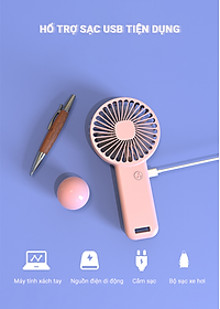 Quạt Cầm Tay Mini Tích Điện Teement, Có Giá Đở Điện Thoại, Sạc USB Di Động Tiện Lợi - Hàng Chính Hãng