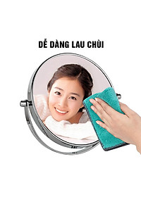 Gương trang điểm phóng đại 3 lần, xoay 360 độ, 2 mặt siêu nét, để bàn, Inox 304, Size 18cm, 20cm, Minh House G31