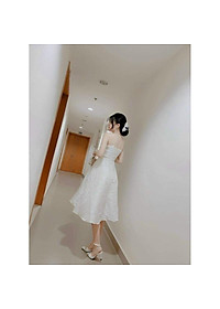 Đầm xoè 2 dây hoa gấm cao cấp