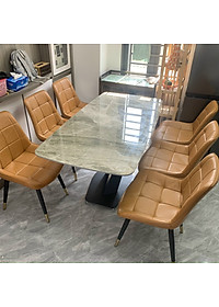 Bộ bàn ăn mặt đá Ceramic bóng chân chéo chữ X kết hợp ghế Loft bi