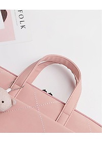 Túi xách da chống sốc cho máy tính, macbook, laptop màu hồng cute - Tặng kèm gấu bông và ví đựng phụ kiện