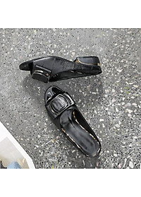 Dép nữ cao gót sandal quai ngang 2 phân hàng hiệu rosata hai màu đen kem ro381