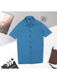 Áo Sơ Mi Nam Công Sở Trung Niên Thương Hiệu Anton Xanh Than Có Túi Ngắn Tay Trơn Vải Cotton - XSN13