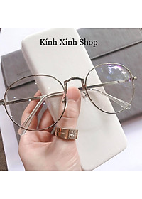Kính Giả Cận, Gọng Kính Cận Nam Nữ Viền Dày Dáng Tròn Kim Loại Hàn Quốc Chống Ánh Sáng Xanh (Bạc)
