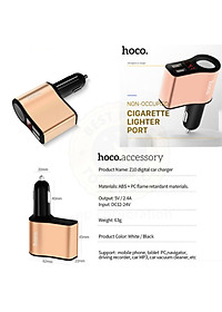 Tẩu sạc ô tô nhãn hiệu Hoco Z10 có 2 cổng USB (5V 2.1A) và màn hình Led hiển thị thông số điện áp