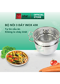 Bộ Nồi Xửng 3 Đáy Nắp Kính Fivestar ST-3DG - Hàng Chính Hãng