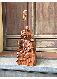 Tượng quan công đọc sách bằng gỗ hương đá kt cao 30cm