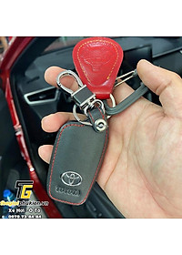 Bao da móc viền chỉ đỏ bảo vệ chìa khóa xe Toyota Corolla Cross 2020 kèm móc đeo Inox