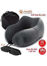 Gối Ngủ Văn Phòng Du Lịch Chữ U Tặng Kèm Bịt Mắt, Bịt Tai Bộ Chống Mỏi Chất Liệu Memory Foam Chính Hãng Amalife Ama02