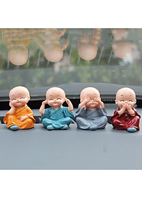 Bộ 4 Chú Tiểu Tứ Không Hàng Chuẩn - Không Nghe, Không Nói, Không Nhìn, Tâm Không Động - Loại 1 - Chính Hãng MINIIN