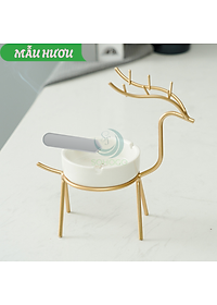 Gạt Tàn Hình Hươu Nghệ Thuật Cao Cấp- Gạt Tàn Trang Trí Kiểu Dáng Hươu Vàng- Gạt Tàn Sứ Hươu Vàng Phong Cách Bắc Âu- Gạt Tàn Sứ Kèm Giá Đỡ Hươu Kim Loại
