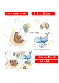 Decal dán tường cho bé Sticker dán tường in chất lượng cao có keo mặt sau mẫu Gấu và Cá Voi ZH73