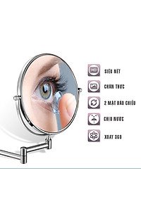 Gương trang điểm phóng đại 3 lần, xoay 360 độ, 2 mặt siêu nét, treo tường phòng tắm, phòng ngủ, Khách sạn, resort, Inox SUS 304, Size 15cm, 18cm, 20cm, Minh House