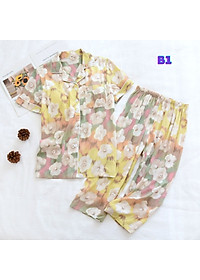 Bộ Đồ Pijama Nữ Mặc Nhà, Quần Áo Ngủ Nữ Ngắn Tay Azuno BN196 Chất Liệu Cotton Lụa Cho Mùa Hè 