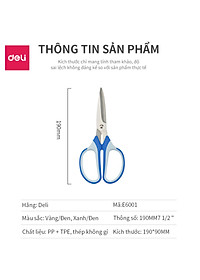 Kéo Văn Phòng 190Mm Deli, Đen/Xanh - E6001